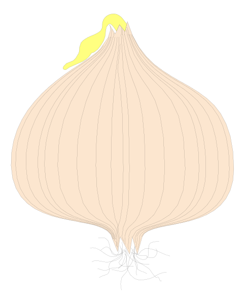 The image shows a cartoon of an onion with layers visible inside it against a black background; there is no text present in this clip-art illustration.