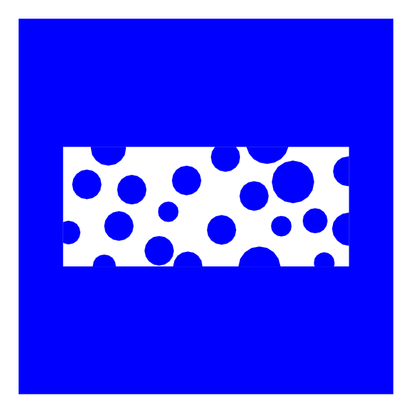 The image shows a blue square with white polka dots on it inside another larger rectangle that has no border around its edges.