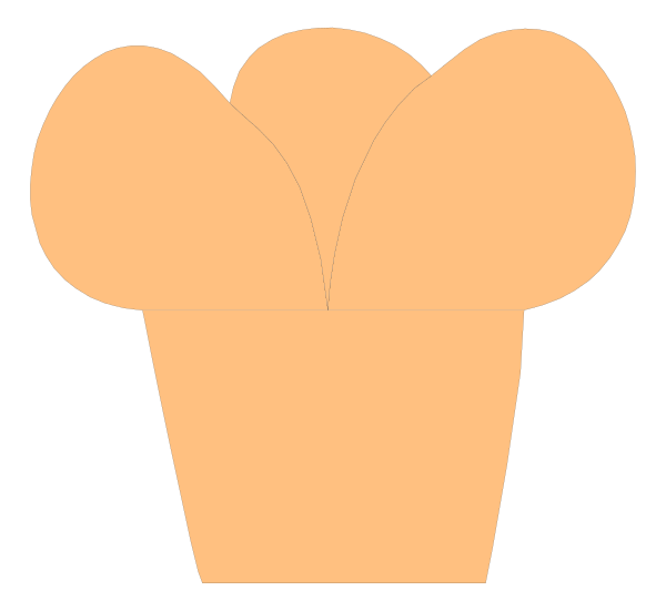 The image shows a simple line drawing of an orange cupcake with three layers visible against a black background.