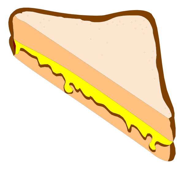 The image shows a cartoon depiction of an open sandwich with mustard on it against a black background.