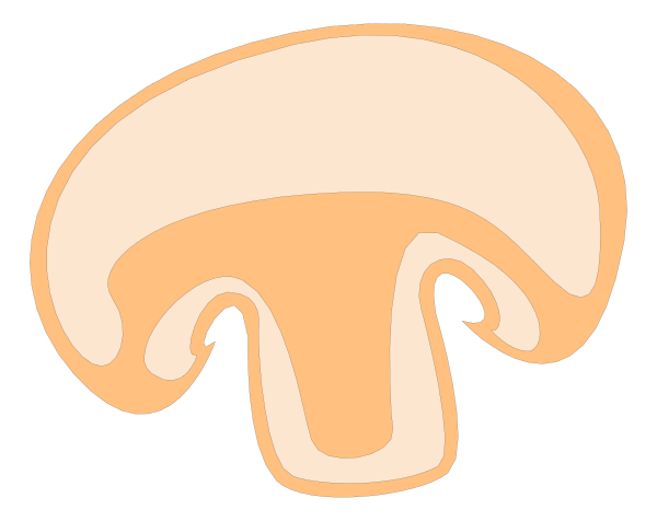 The image shows a stylized mushroom with two distinct caps on top of each other against a black background.