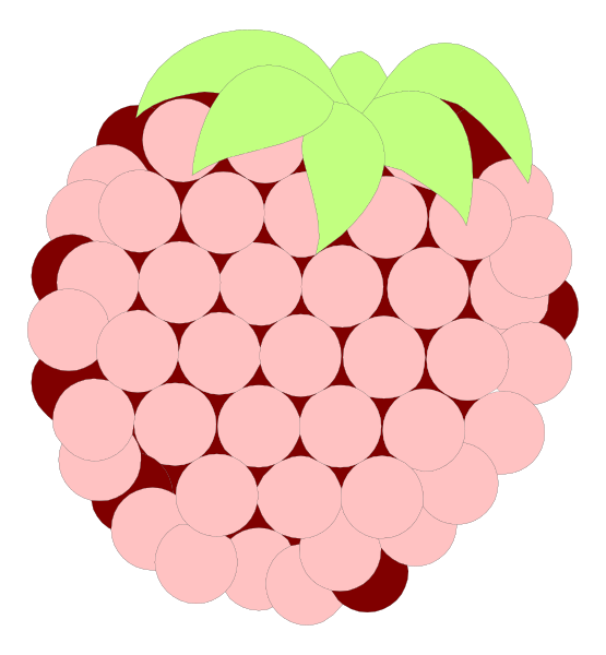 The image shows a cluster of raspberries with green leaves on top against a black background.