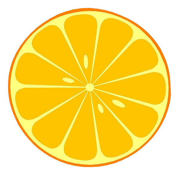 The image shows a slice of an orange with its segments visible against a black background.