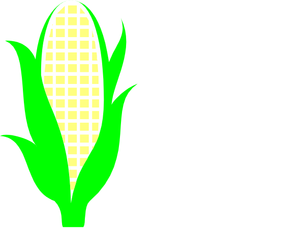 The image shows a graphic of an ear of corn with green leaves on top against a black background to its left side; in front is another smaller depiction of two ears of yellow-green maize also set against a dark backdrop, and below them appears what seems like a small patch or section of grass.