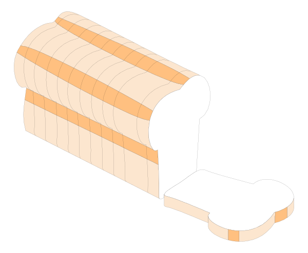 The image shows a loaf of bread with slices missing from it against a black background.