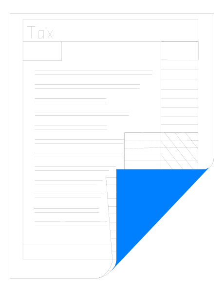 The image shows a digital representation of an open document with text on it that reads "Tax" at the top right corner in bold letters against a white background. There is also blue highlighting around some lines within the document, and there appears to be handwritten notes or corrections made by someone using this form.