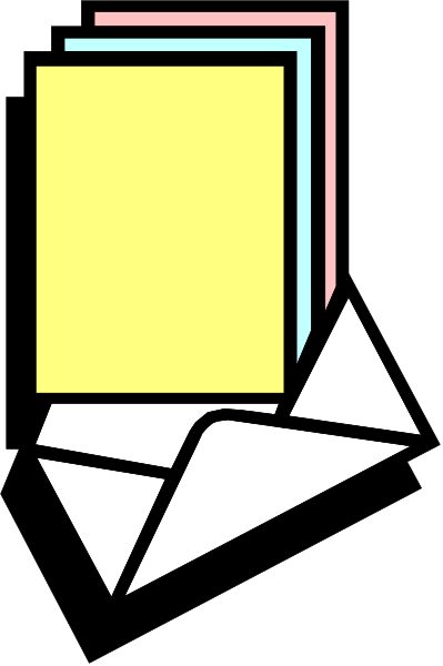 The image shows a stylized envelope with an abstract design on it placed against a dark background.