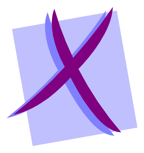 The image shows a blue square with two purple crosses inside it on top of each other against an indistinct background that appears to be white in color.