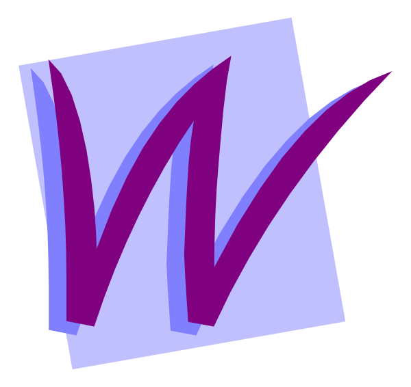 The image shows a stylized letter "W" with purple outlines against a white background.