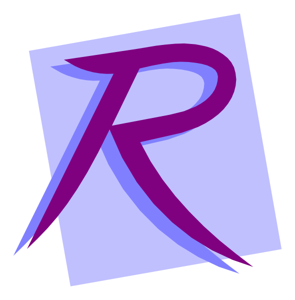 The image shows a logo with stylized lettering that resembles an 'R' inside of another symbol; it is set against a purple background within what appears to be a square frame on top left corner, and there seems to be some text in white font at bottom right which reads "R".