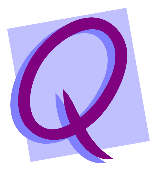 The image shows a stylized graphic of an "E" with two vertical lines forming its shape, resembling a logo for QR codes or barcodes, set against a purple background that has some white and blue text on it which is not legible in this description.