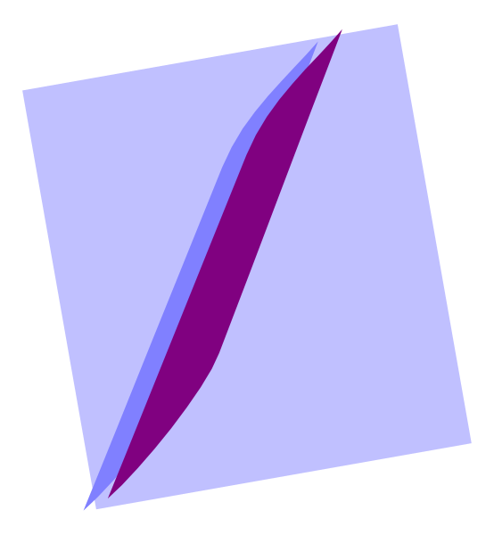The image shows a blue square with two purple lines on it against an otherwise black background.