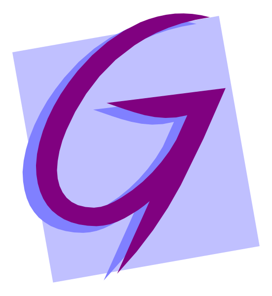 The image shows a stylized letter 'G' with an arrow pointing to it from above right corner of frame.
