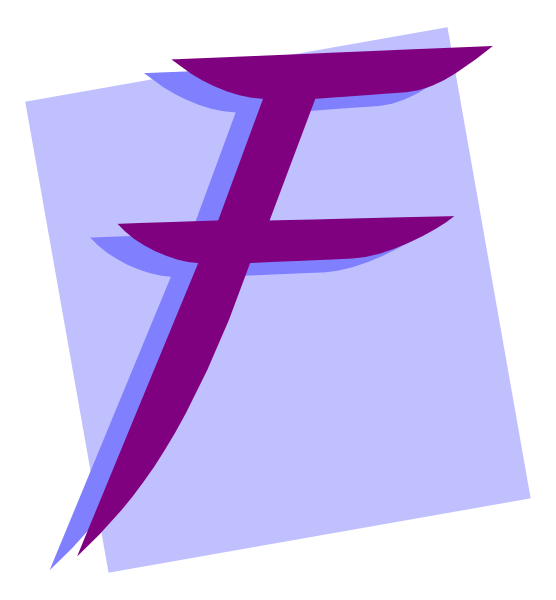 The image shows a stylized graphic of an abstract letter "F" with two vertical lines forming its body against a purple background on the left side; to the right is another smaller square containing what appears to be a white, pixelated representation resembling a hand or finger pointing towards it from above.