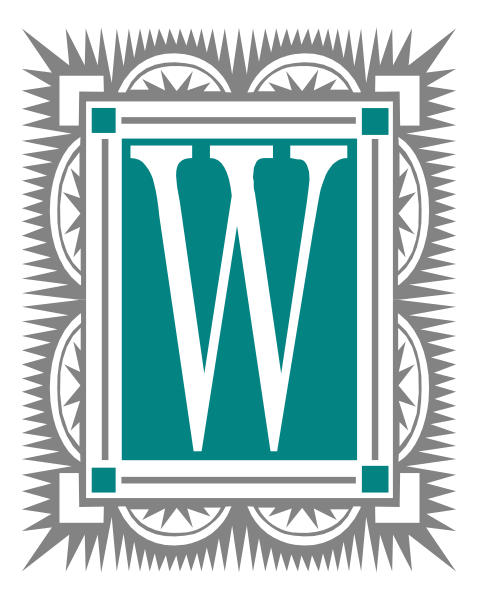 The logo features a stylized letter 'W' with an emblem above it that includes what appears to be two crossed swords forming a circle around another symbol resembling a shield or crest; below this, there is text in uppercase letters reading "WW" and the design has intricate patterns.