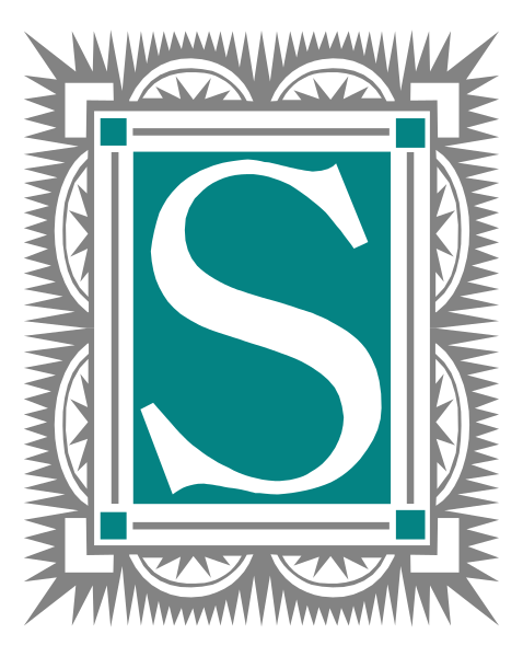 The logo features a square with an intricate design inside it containing letters "S" on top of each other forming a monogram-like symbol in blue color against white background; above this central image is another smaller rectangle, also featuring decorative elements and text that reads 'SECRETARY OF THE INTERIOR' along the bottom edge.