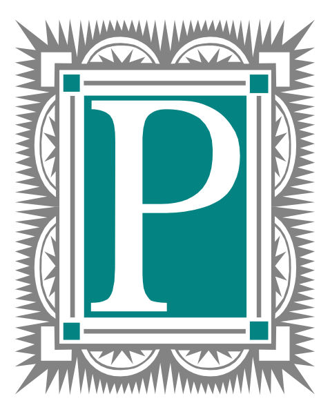 The logo of a university with an "P" inside it on top of what appears to be a shield-like design.