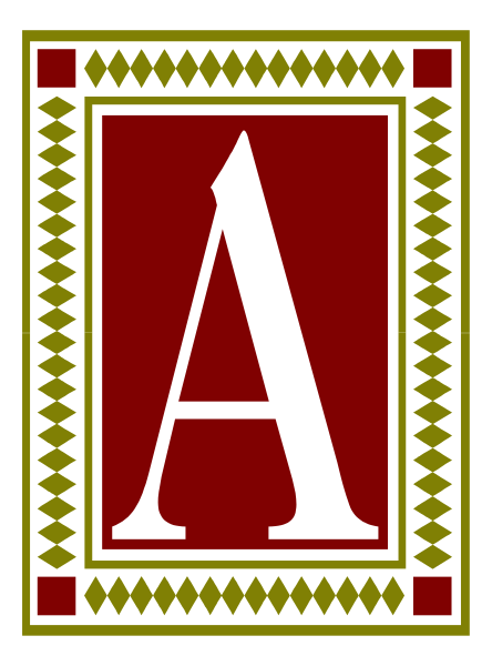 The image shows a logo with an 'A' inside it on top of what appears to be a shield-like design featuring red borders and decorative elements in gold and white.
