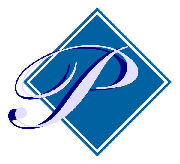 The logo of a company with an initial "P" inside a blue diamond shape on top right corner.