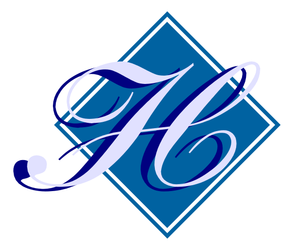 The logo of a company with an initial "H" inside a blue square on top of another smaller rectangle that has white text in it.