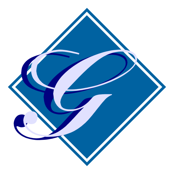 The logo features a stylized letter "G" with an elegant script design above it on top of what appears to be a blue diamond-shaped background.