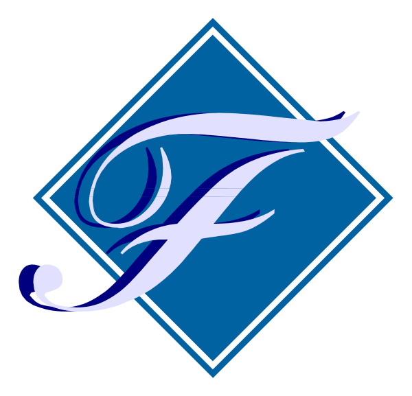 The logo features a stylized letter "F" with an elegant script font above it on top of what appears to be a blue diamond-shaped background.