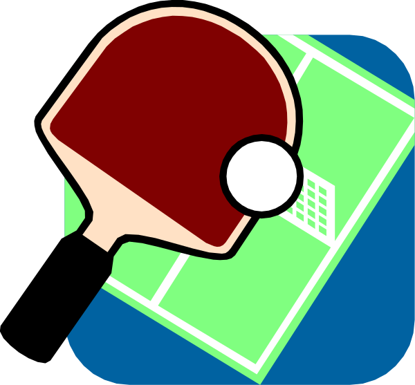 The image shows a stylized icon of an indoor tennis court with two rackets on it; above this is another smaller square graphic that appears to be a simplified representation of a person's head wearing glasses, and below them there seems to be some sort of document or paperwork related to the sport.
