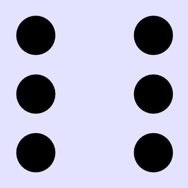 The image shows a pattern of six black circles arranged on two parallel lines against a white background.