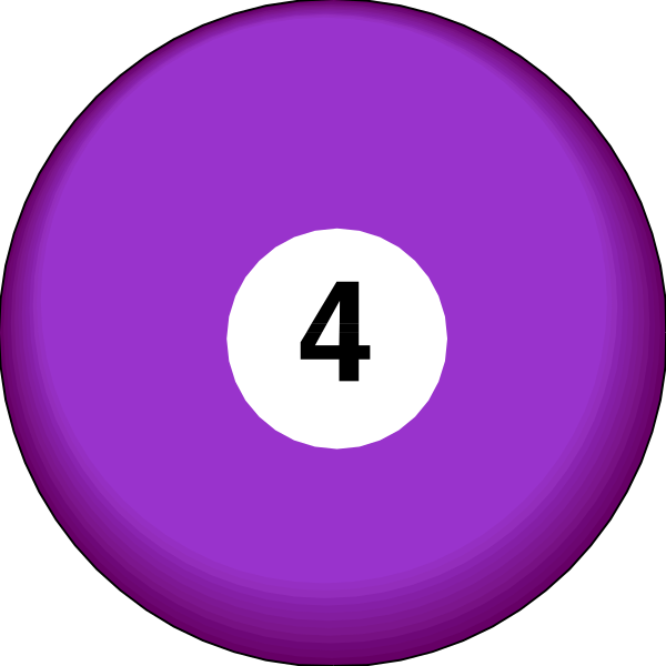 The image shows two purple pool balls with numbers on them: 4 at top left corner of a larger ball that has number "1" in white text inside it; both against black background. There is no other discernible content besides these items and their immediate surroundings, which are not detailed enough to describe accurately. This description focuses solely on the objects present within this image without any additional context or embellishments provided by art style or colors.
