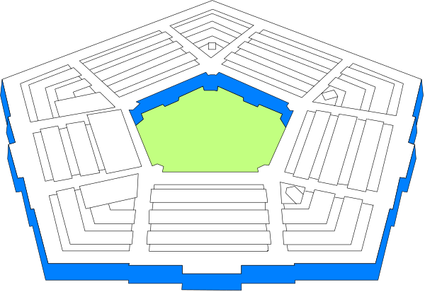 The image shows a top view of an intricate maze with various paths leading to different sections that resemble buildings within it.