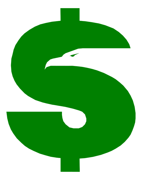 The image shows a dollar sign with money around it against a black background.