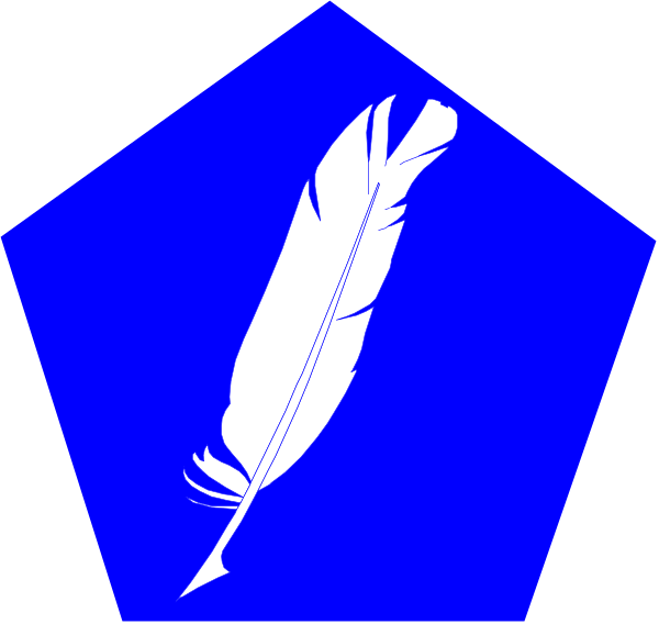 The image shows a blue feather with white quill on top of it against a black background.