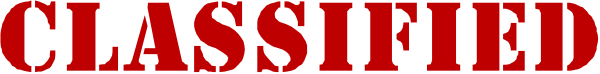 The text "CLASSIFIED" on a gray background with red outline around it is shown at top of an otherwise blank image.