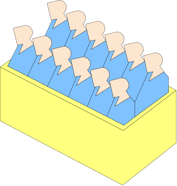 The image shows a cartoon of two scenes: on top, there's an illustration with speech bubbles containing various phrases like "I love you," "Thank You," etc., suggesting communication; below it is another scene depicting multiple people in blue shirts standing next to each other.