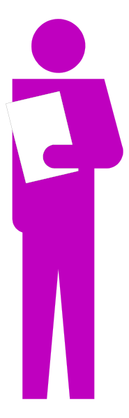 The image shows a purple silhouette of an adult figure standing next to another smaller pink silhouetted person who appears to be holding up their hand in front of them as if gesturing with it.