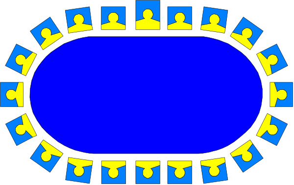 The image shows a blue oval with yellow dots representing individuals placed around it on what appears to be an abstract background that resembles a map of Europe due to its shape but lacks specific details about countries and landmarks, suggesting this is not meant for geographical representation; there are no texts or other objects present.