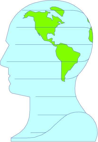 The image shows a stylized representation of an adult human head with a simplistic face profile on it against a plain background; there is no text present in this clip-art illustration.