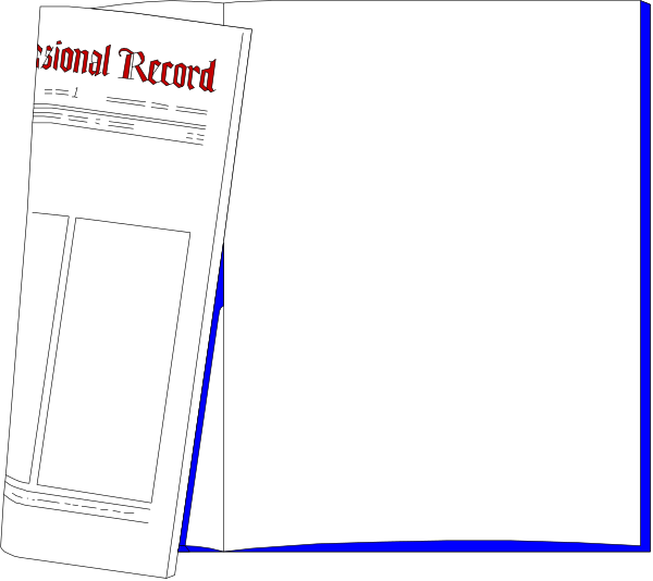 The image shows a newspaper with text on it placed next to an open booklet that appears blank inside; both items have blue borders at their edges.