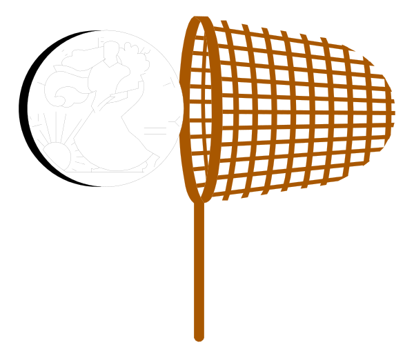 The image shows a black silhouette of an orange net with white moonlight on it against a dark background; there is no text present in this clip-art illustration.
