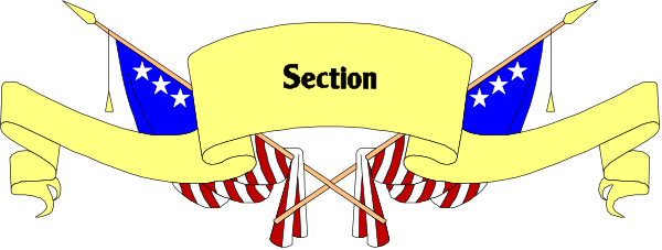 The image shows a section of an American flag with stars on it placed next to what appears to be a yellow banner that says "section" in black text atop two crossed swords pointing upwards from either side, all set against a dark background.