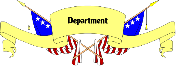 The image shows a banner with text that reads "DEPARTMENT" at its center, surrounded by American flags on either side of it.