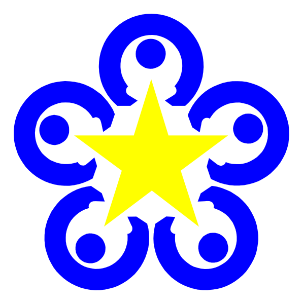 The image shows a blue star with an eight-pointed design inside it on top of what appears to be a black background.