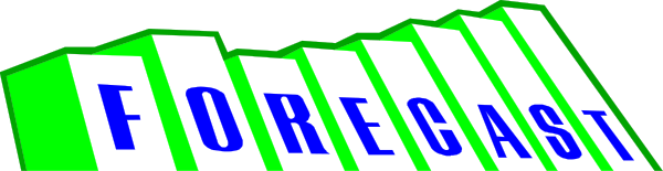 The image shows a digital display with text that reads "FORECAST" on it against an abstract background of geometric shapes.