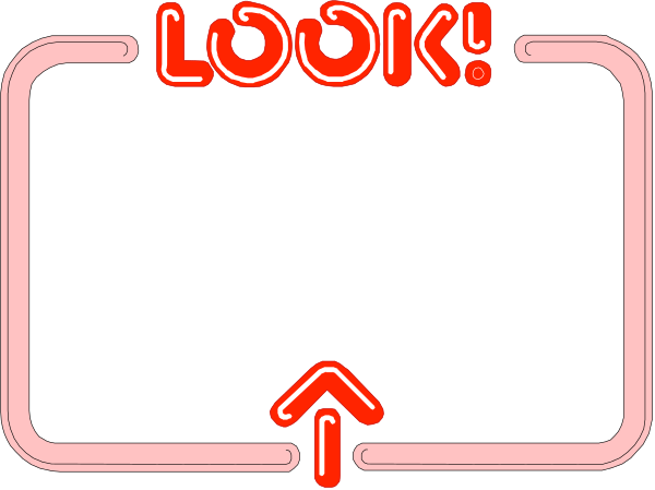The image shows a simple cartoon of an arrow pointing to "look" on what appears to be a sign with red text in front of it.