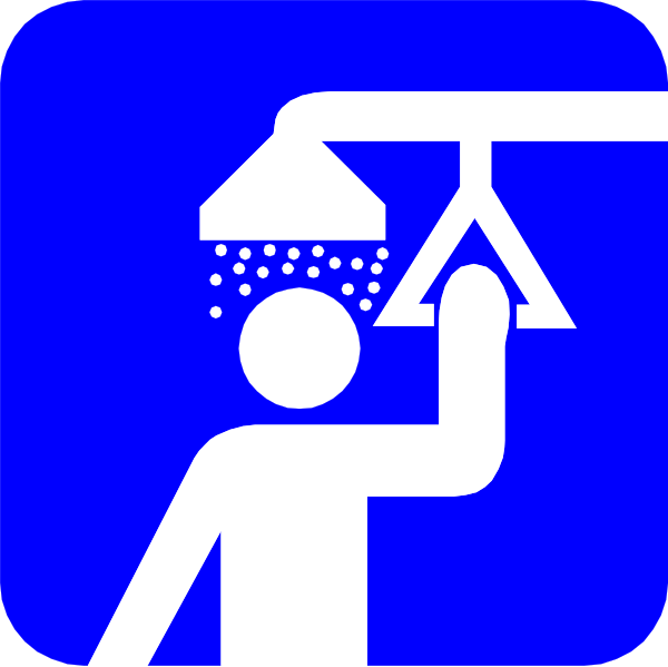 The picture shows a blue sign with white text featuring an icon of a person washing their hands under a faucet while holding up soap in one hand.