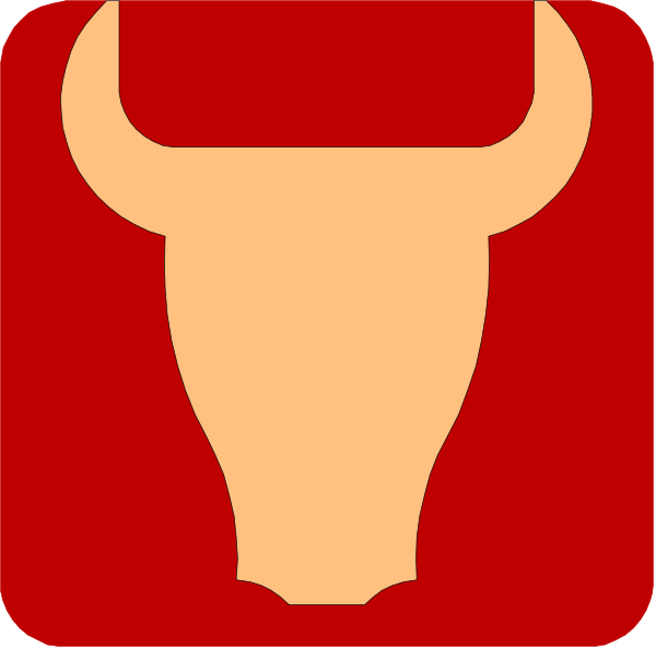 The image shows a red bull icon with horns on top of it against an orange background.