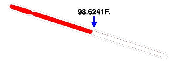 The image shows a red line with two white dots on it against a gray background.