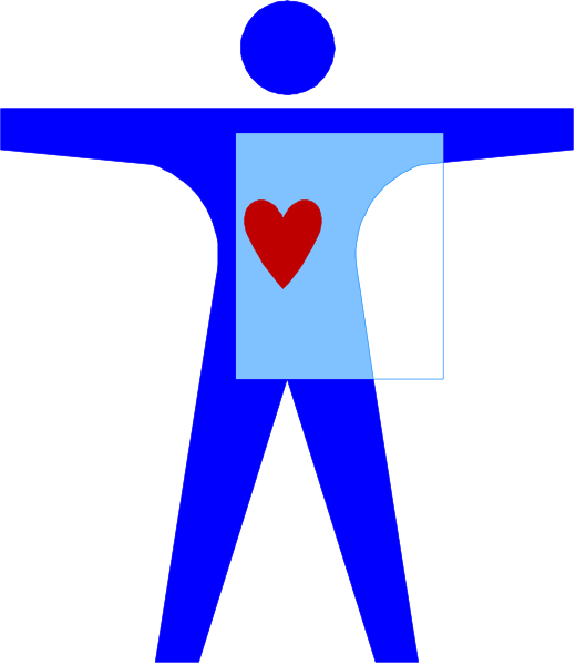 The image shows a blue stick figure with an arm extended outward holding what appears to be a heart shape on its palm against a white background.
