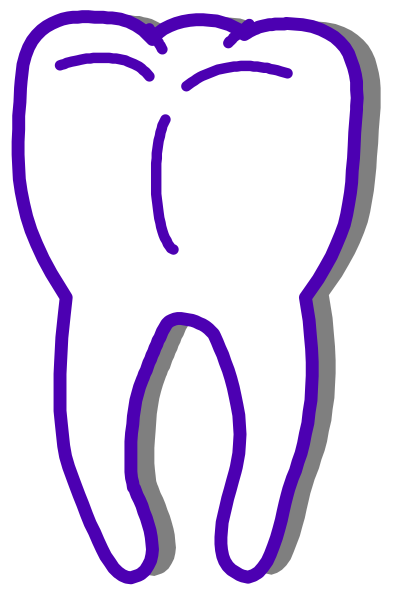 The image shows a cartoon tooth with an open mouth against a white background.