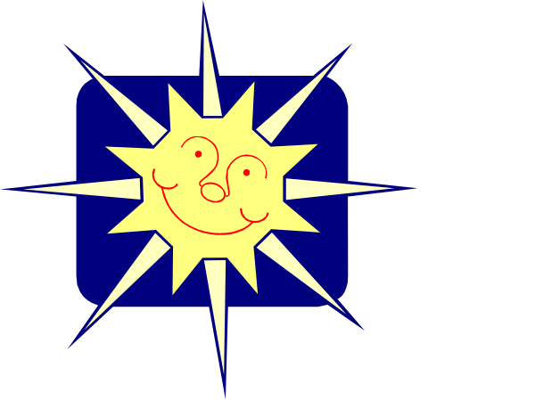 The image shows a blue square with an explosion graphic on it featuring two suns; there is no text present within this small clip-art picture.